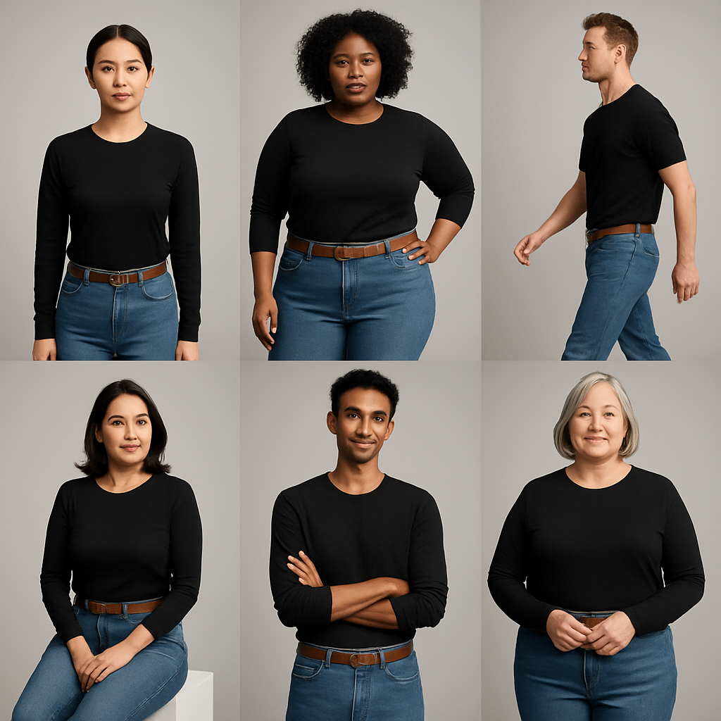 Size-inclusive on-model grid showing matched styling across XS–4X